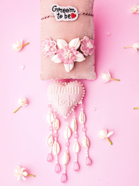 Decorative groom to be rakhi and bhabhi to be lumba with floral details 