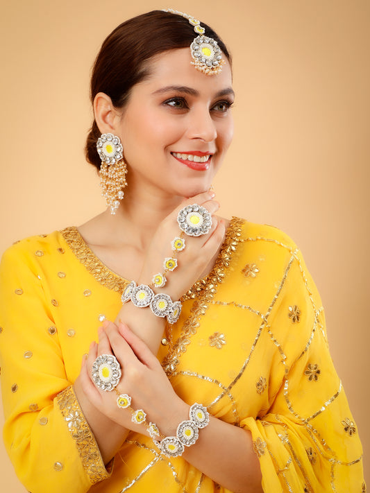 Falguni Yellow (Earrings, Mangtikka & Pair Of Hathphool)