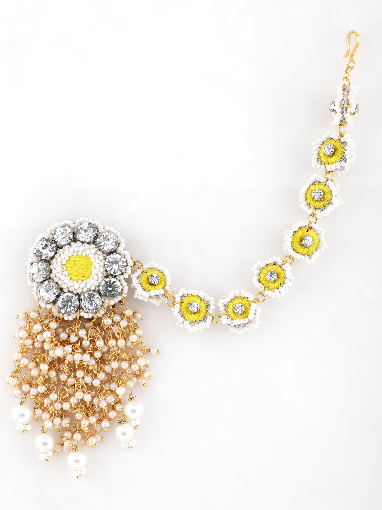 Falguni Yellow Earrings With Single Layer Earchain