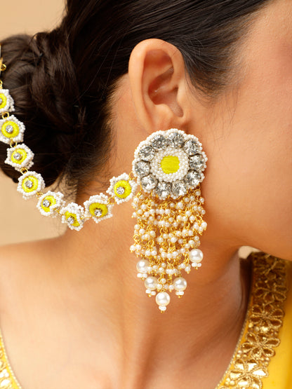 Falguni Yellow Earrings With Single Layer Earchain