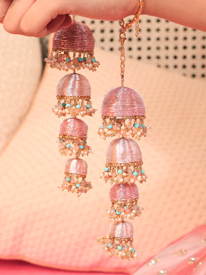 Firoza (Earrings with Earchains, Mathapatti, Sleek Necklace, Long Necklace & Pair of Hathphool with Kaleeras Set)