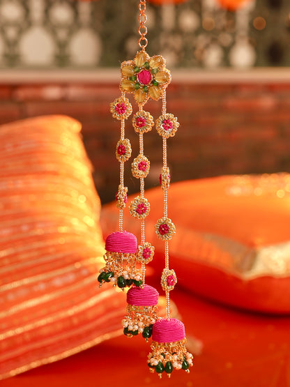 Gulabo (Earrings with Earchains, Mathapatti, Necklace & Pair of Hathphool with Embroidered Latkans Set)