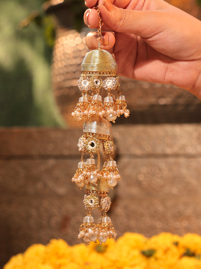 Gul Sitara Gold (Earrings with Earchains, Mathapatti, Choker & Pair of Hathphool with Embroidered Latkans Set)