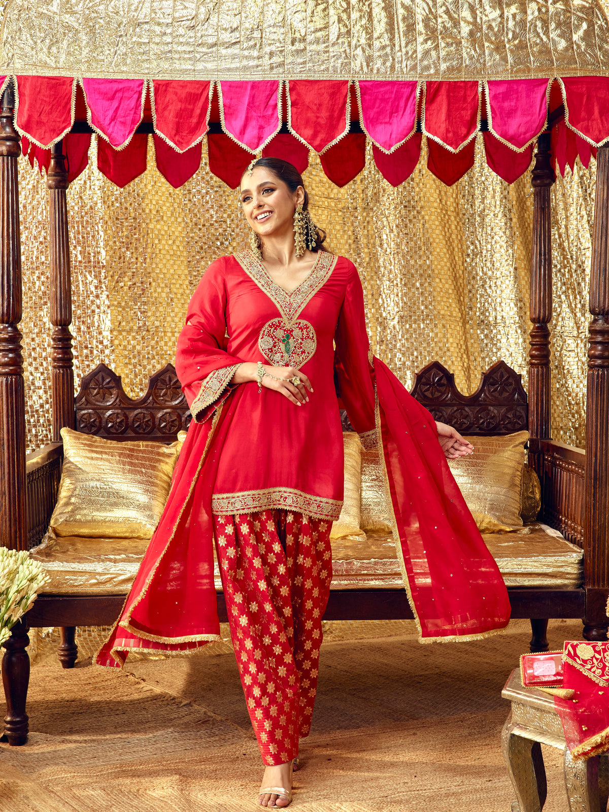 Tota Maina Farshi Salwar Set - Red