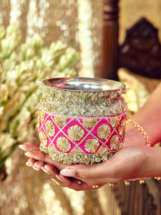 Chamak Karwa Chauth Kalash - Rani Pink