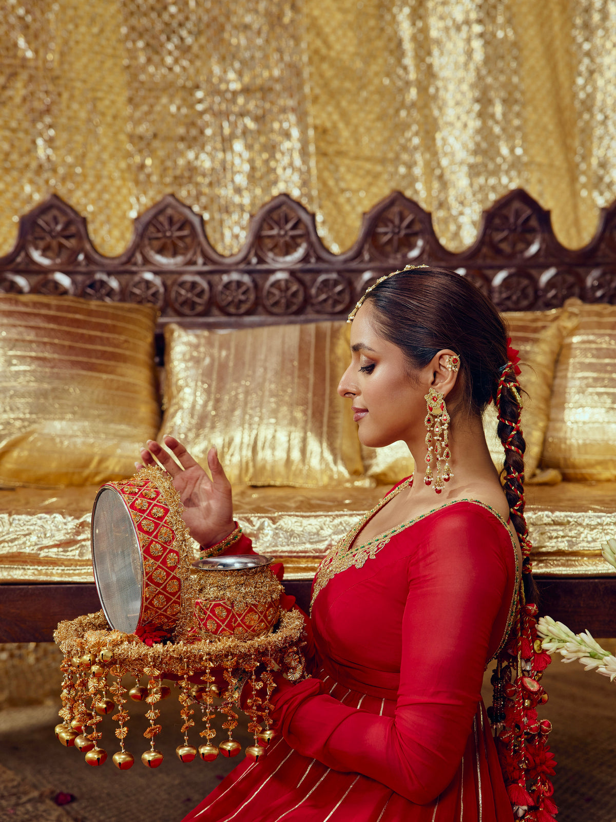 Chamak Karwa Chauth Kalash - Red