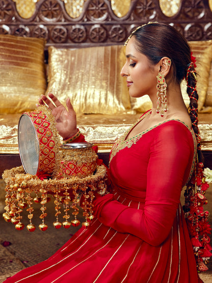 Chamak Karwa Chauth Kalash - Red