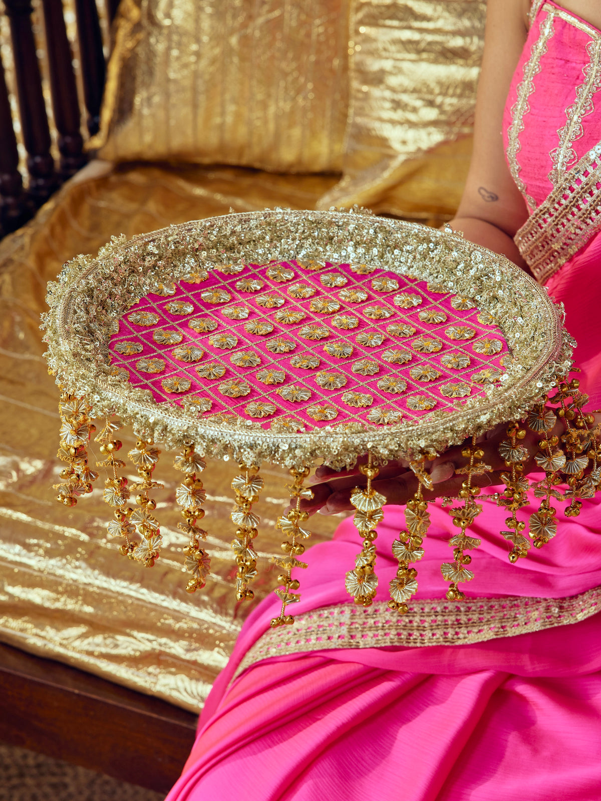 Chamak Karwa Chauth Thali - Rani Pink