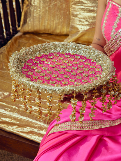 Chamak Karwa Chauth Thali - Rani Pink