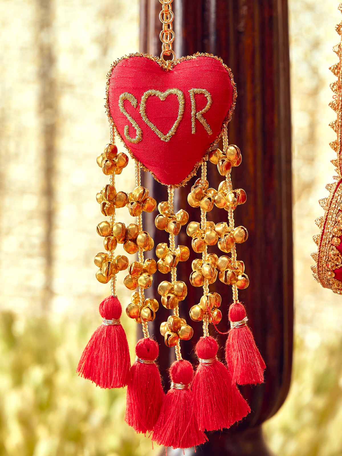 Custom Initial Red Ghungroo Bracelet (Single Hand)