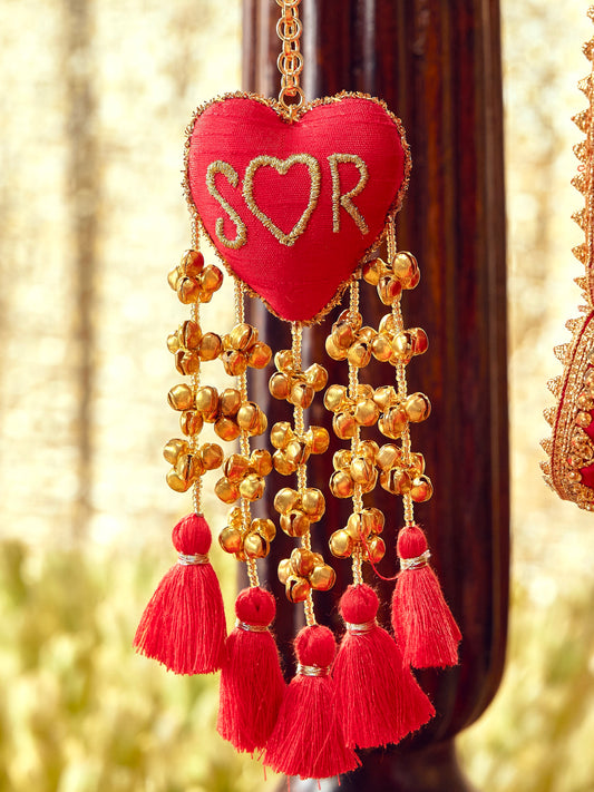 Custom Initial Red Ghungroo Bracelet (Single Hand)