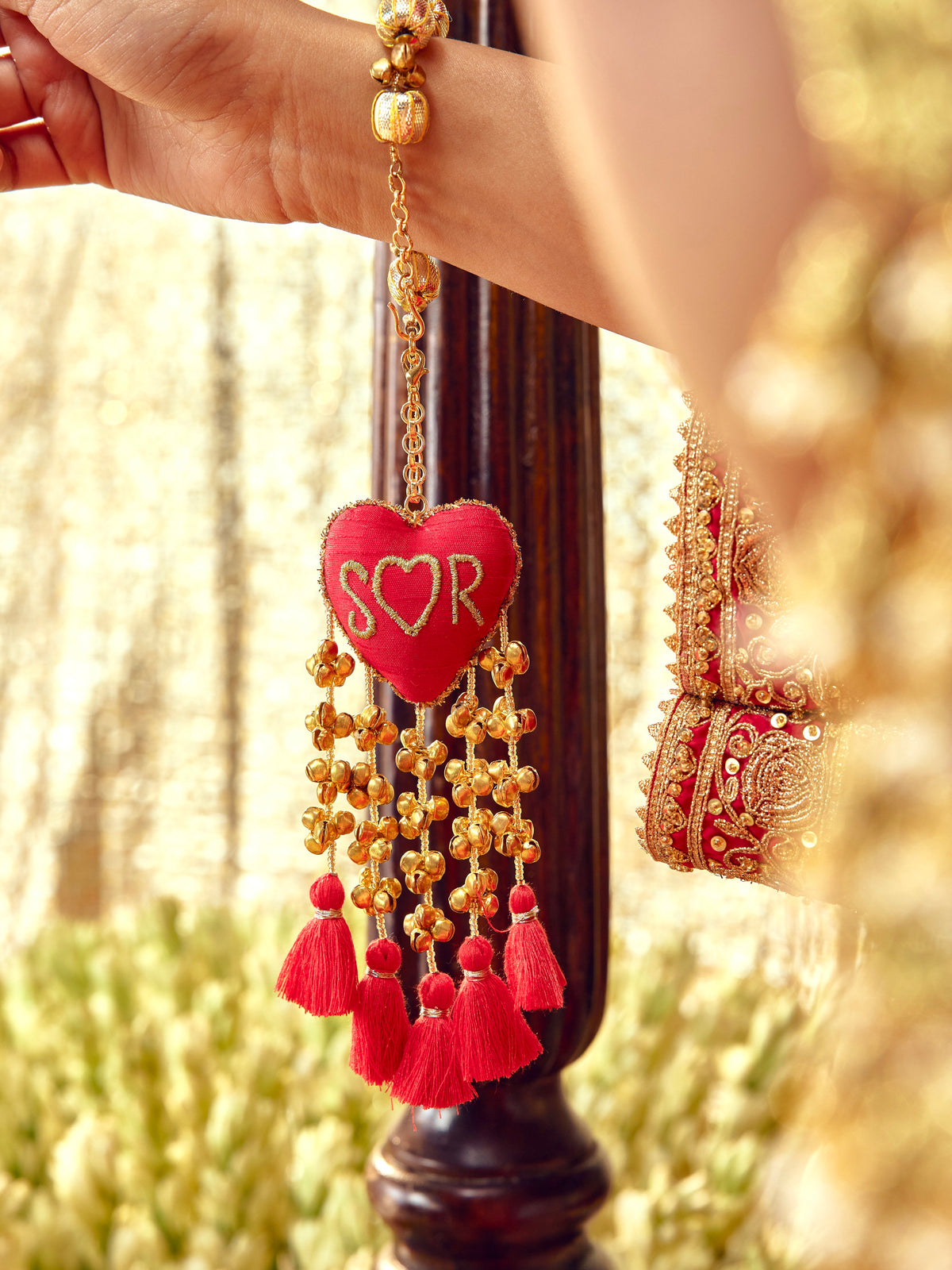 Custom Initial Red Ghungroo Bracelet (Single Hand)