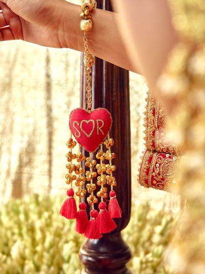 Custom Initial Red Ghungroo Bracelet (Single Hand)