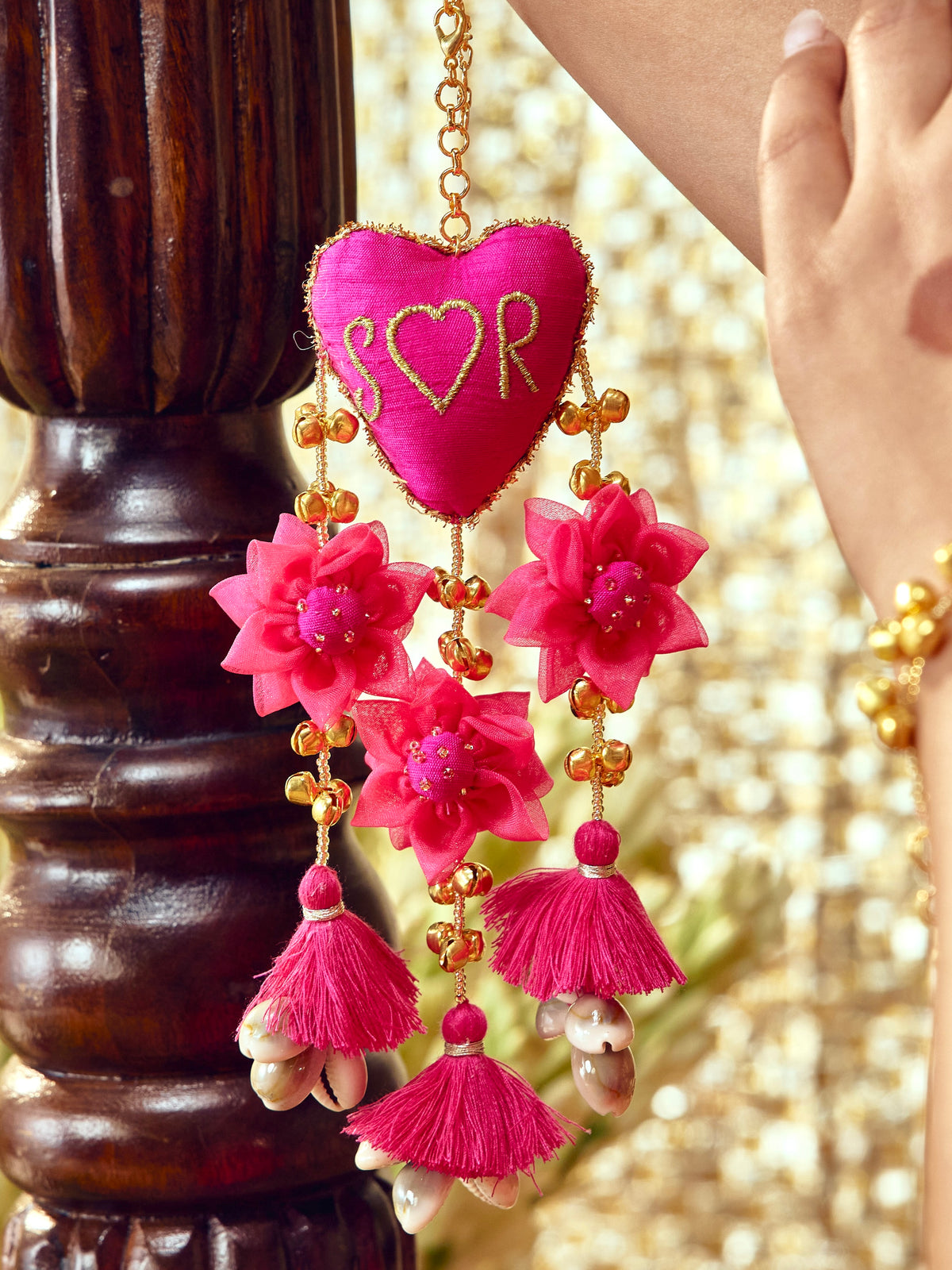 Custom Initial Rani Pink Floral Bracelet (Single Hand)