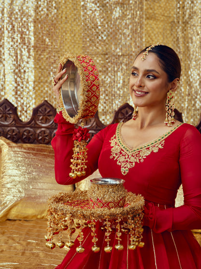 Chamak Karwa Chauth Kalash - Red