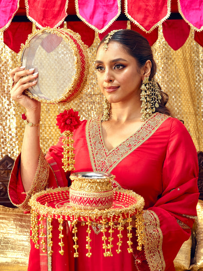 Tota Maina Essential Karwa Chauth Full Pooja Hamper - Red