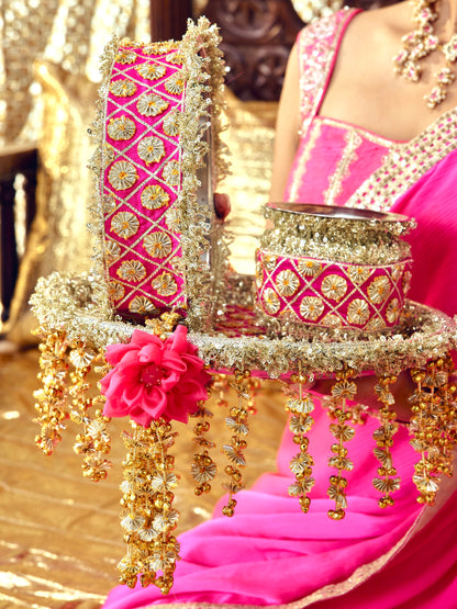 Chamak Essential Karwa Chauth Pooja Hamper - Rani Pink
