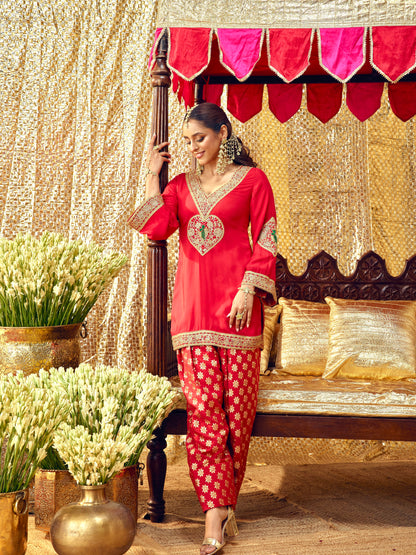 Tota Maina Farshi Salwar Set - Red