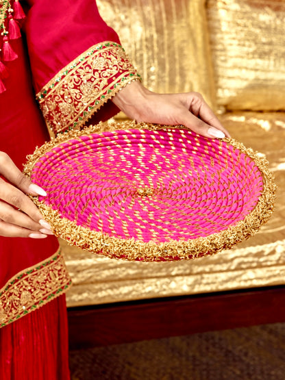 Kumkum Essential Karwa Chauth Full Pooja Hamper - Rani Pink (Thali Without Latkan)