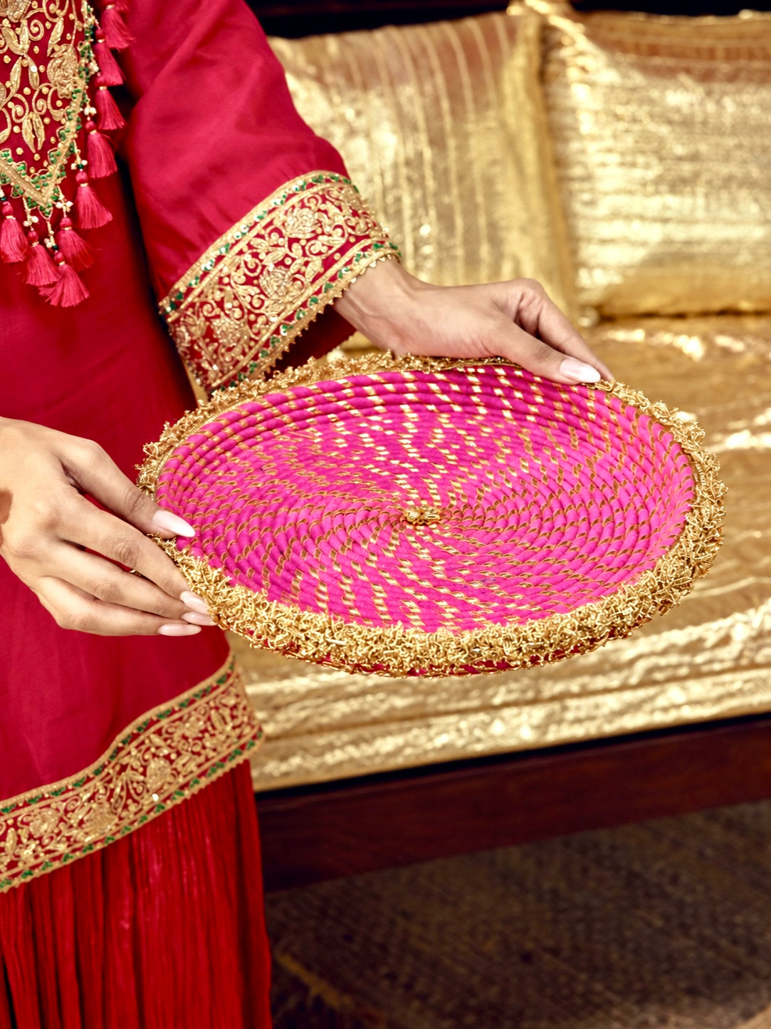 Kumkum Essential Karwa Chauth Full Pooja Hamper - Rani Pink (Thali Without Latkan)