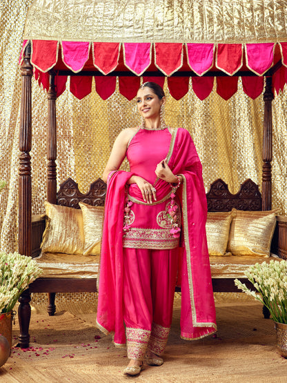 Tota Maina Farshi Salwar Set - Rani Pink