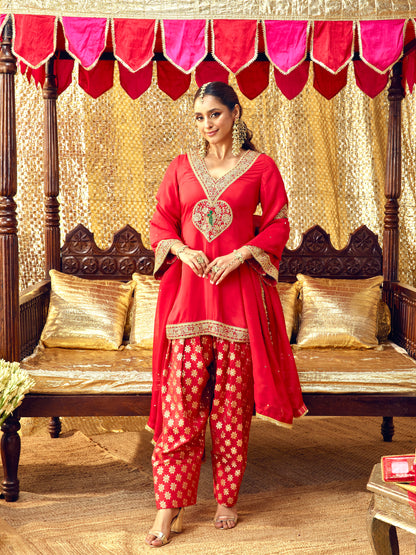 Tota Maina Farshi Salwar Set - Red