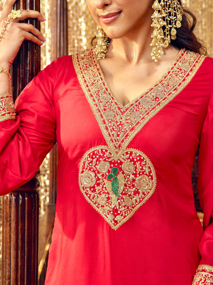 Tota Maina Farshi Salwar Set - Red