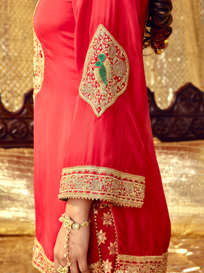 Tota Maina Farshi Salwar Set - Red