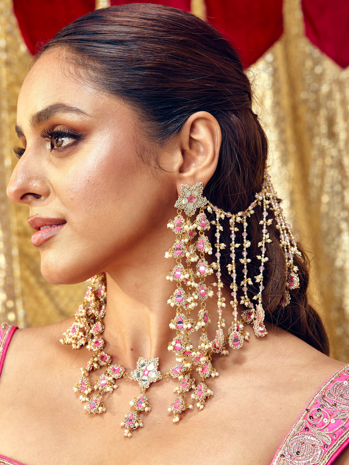Jhilmil Earchains - Rani Pink