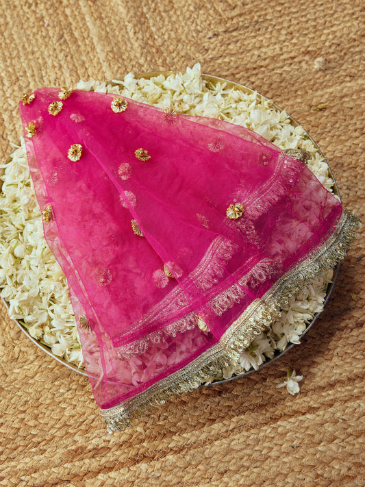 Chamak Karwa Chauth Chunri - Rani Pink