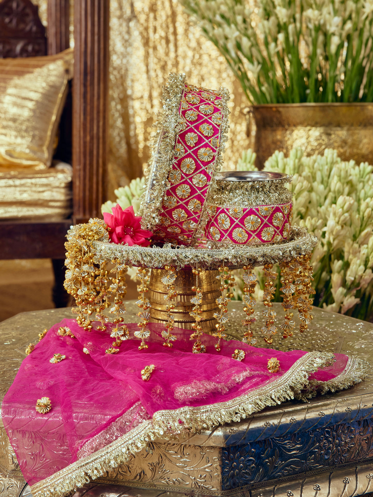 Chamak Karwa Chauth Chunri - Rani Pink