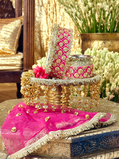 Chamak Essential Karwa Chauth Pooja Hamper - Rani Pink