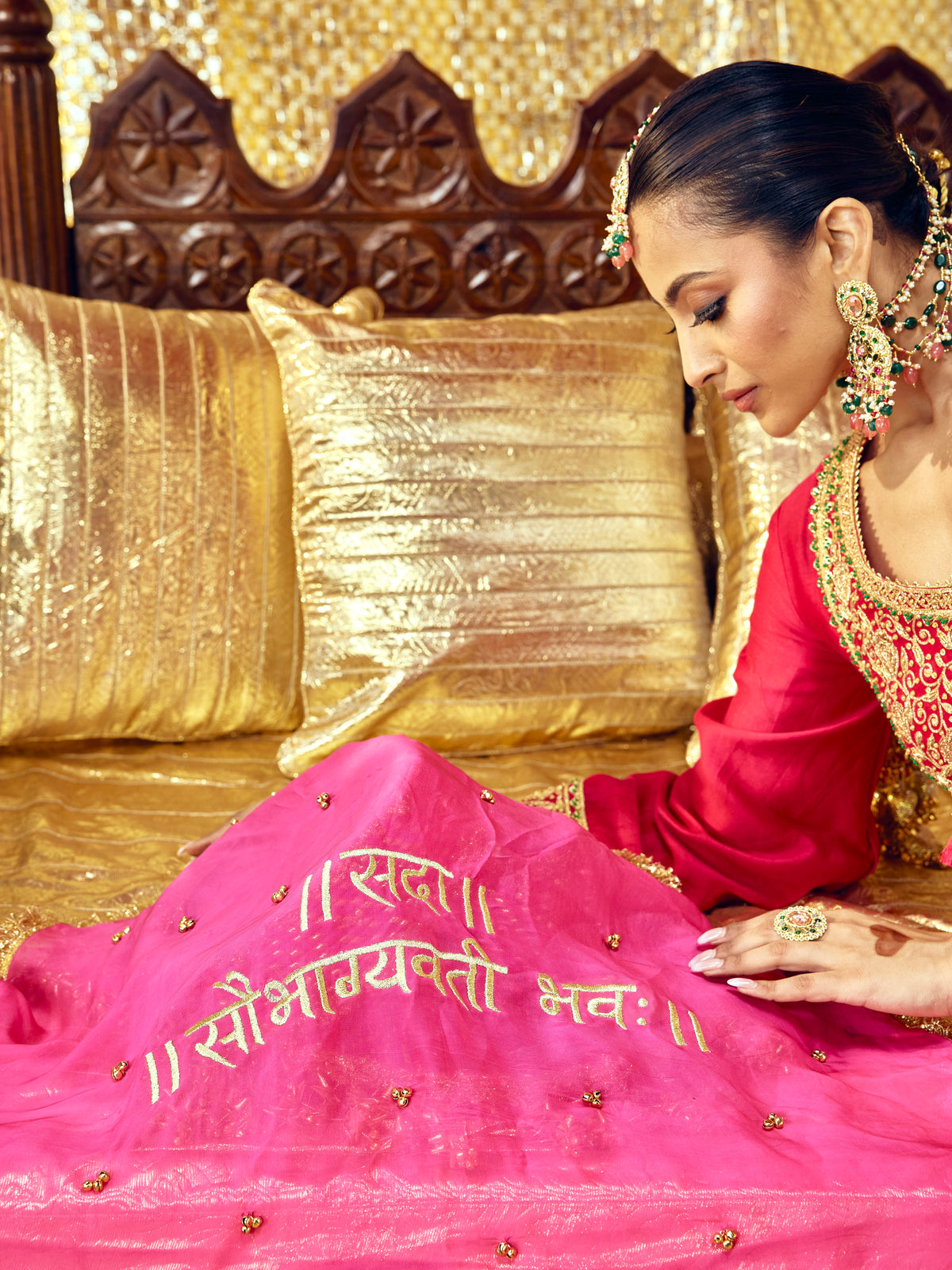 Saubhagyavati Bhava Karwa Chauth Chunri - Rani Pink