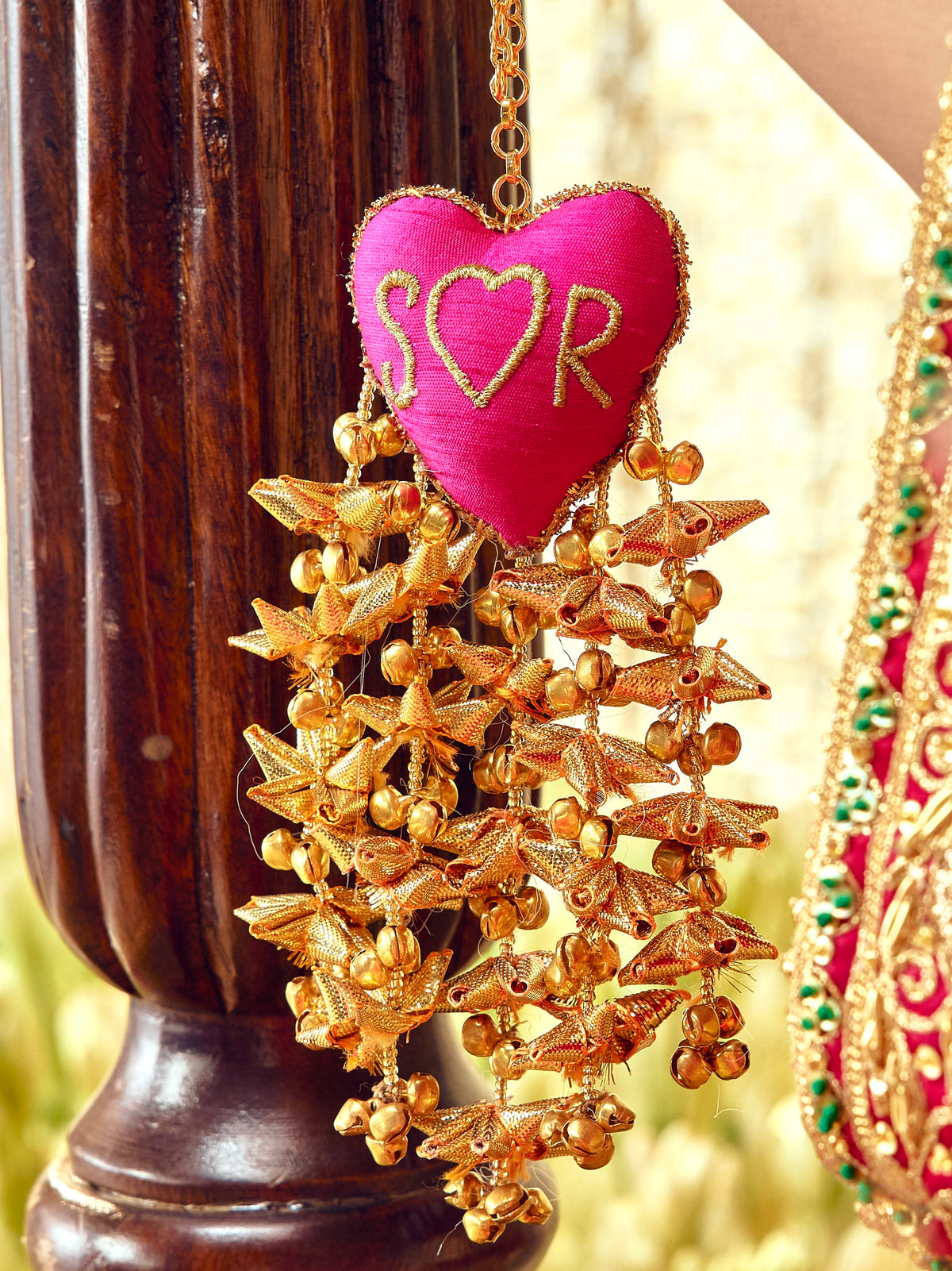 Custom Initial Rani Pink Gota Bracelet (Single Hand)