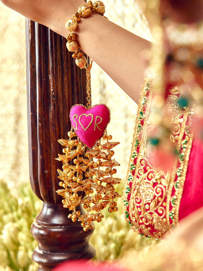 Custom Initial Rani Pink Gota Bracelet (Single Hand)