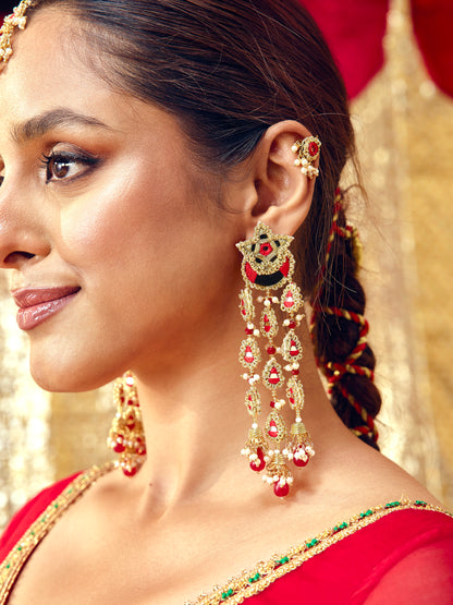 Gul Sitara Red Earrings & Mangtikka