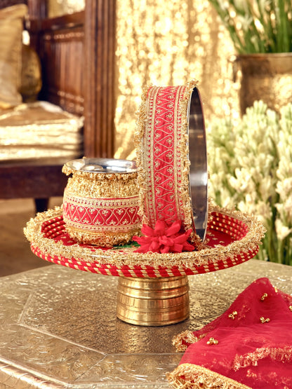 Tota Maina Karwa Chauth Thali - Red (Without Latkan)