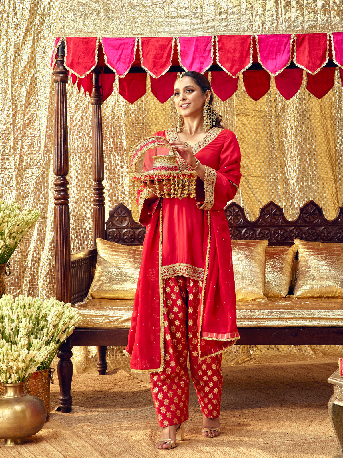 Tota Maina Farshi Salwar Set - Red