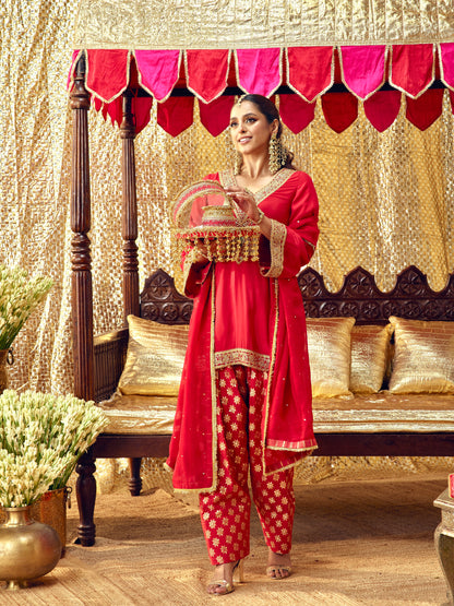Tota Maina Farshi Salwar Set - Red