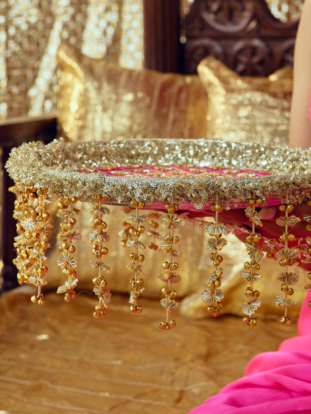 Chamak Karwa Chauth Thali - Rani Pink