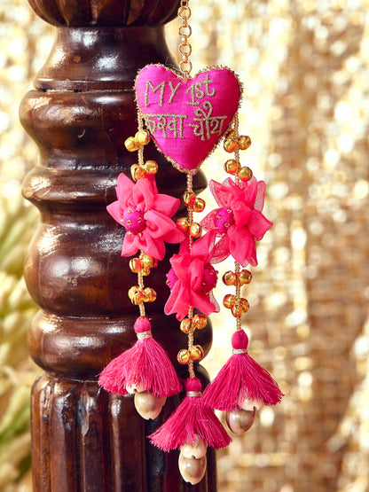 My First Karwa Chauth Rani Pink Floral Bracelet (Single Hand)
