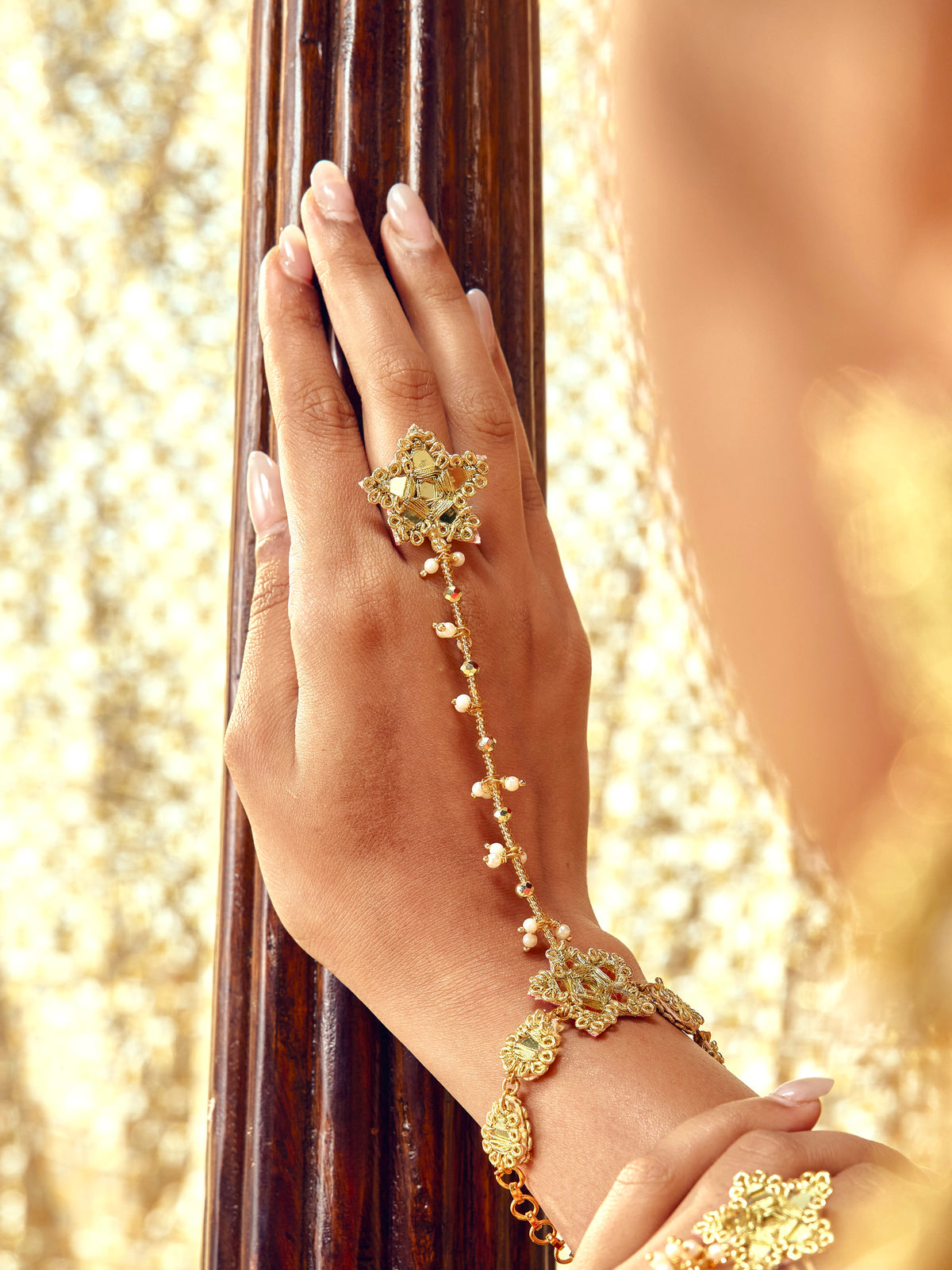 Jhilmil Pair of Hathphool - Gold