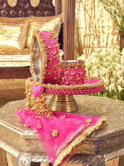 Kumkum Karwa Chauth Thali - Rani Pink (Without Latkan)