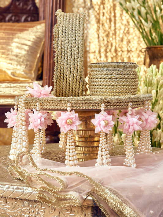 Chandini soft pastel Karwa Chauth pooja hamper displayed as a coordinated handcrafted set