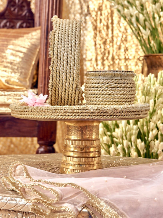 Chandini soft pastel Karwa Chauth pooja hamper displayed as a coordinated handcrafted set