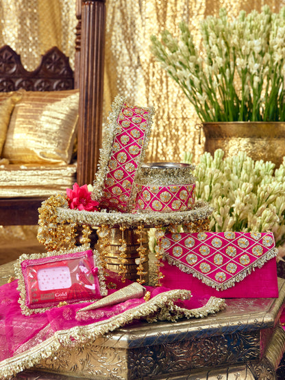 Chamak Essential Karwa Chauth Full Pooja Hamper - Rani Pink