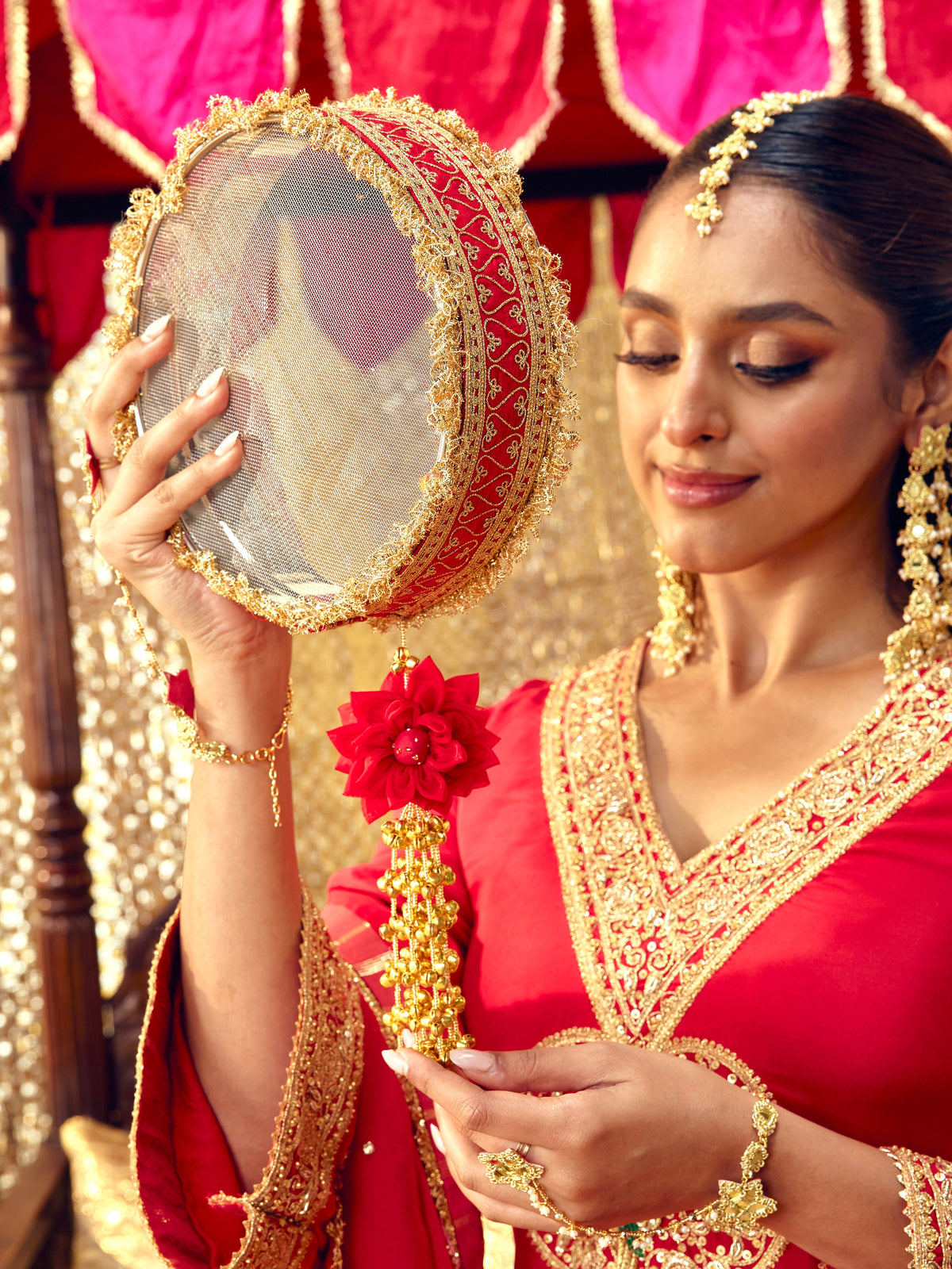 Tota Maina Essential Karwa Chauth Full Pooja Hamper - Red