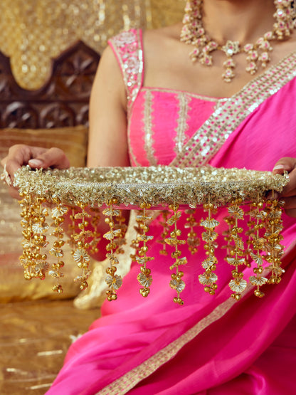 Chamak Karwa Chauth Thali - Rani Pink