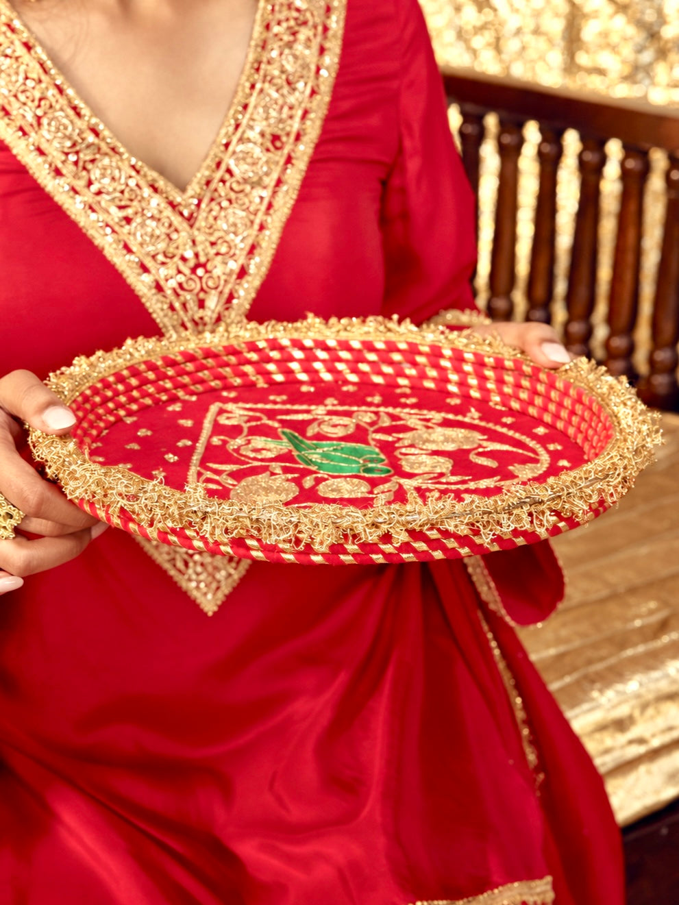 Tota Maina Essential Karwa Chauth Pooja Hamper (Thali Without Latkan) - Red