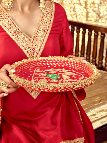 Tota Maina Essential Karwa Chauth Pooja Hamper (Thali Without Latkan) - Red